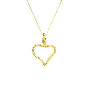 Open Heart Pendant Necklace Gold-Tone Twisted Detail Delicate Chain 30"